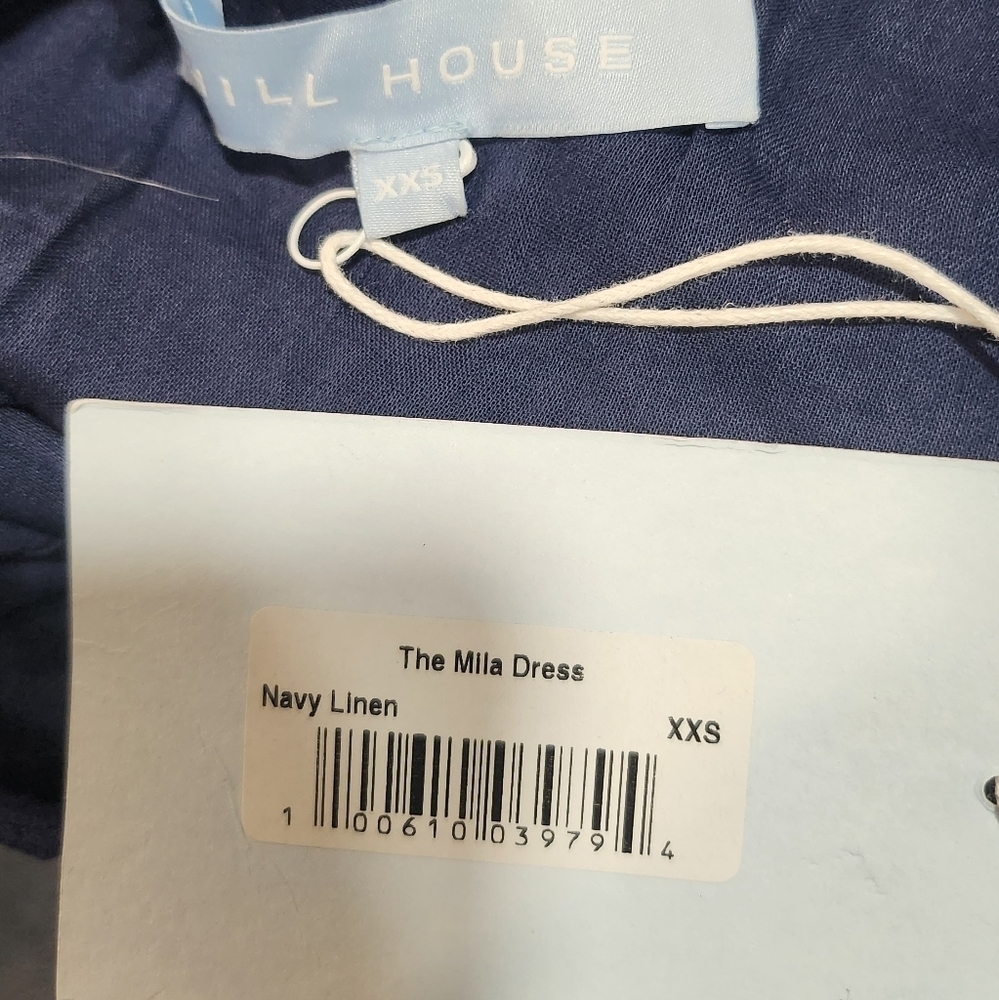 NWT Hill House The Mila women's navy cotton linen one hand lace trim dress XXS - Picture 7 of 9